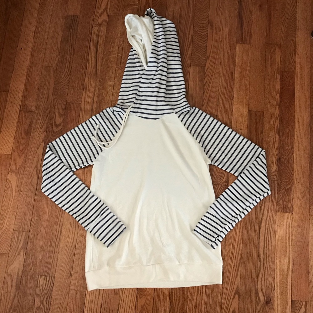 NWOT Striped French Terry Double Hood Sweater